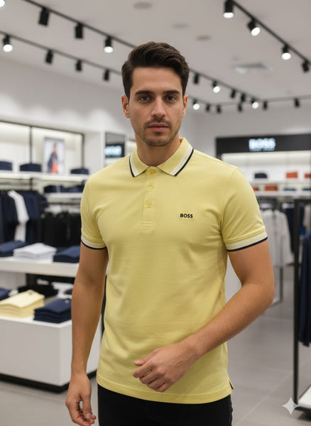 Premium Yellow Polo T-Shirt with Contrast Collar Smart Casual Style