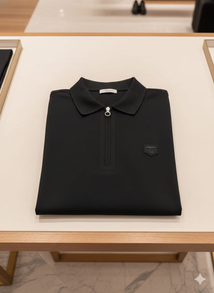 Luxury Black Zip-Neck Polo T-Shirt – Sleek & Modern Style