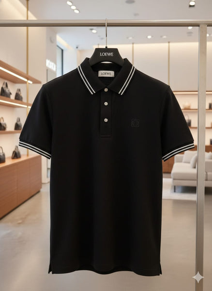 Luxury Black Classic Polo T-Shirt with Contrast Stripe Detail for Men