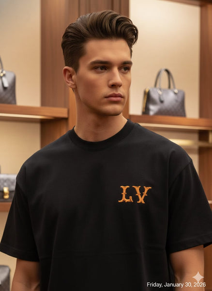 Luxury Black Crew Neck Over sized  T-Shirt with Premium Logo Detail for Men