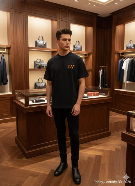 Luxury Black Crew Neck Over sized  T-Shirt with Premium Logo Detail for Men