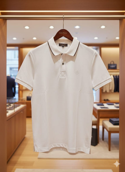 Men’s Premium White Polo T-Shirt Minimal Design with Contrast Collar