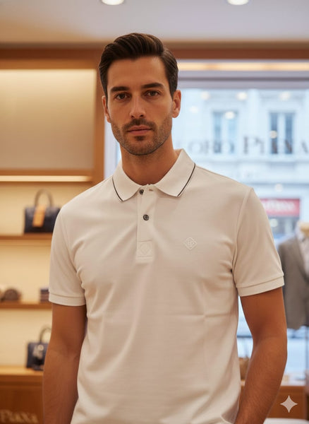 Men’s Premium White Polo T-Shirt Minimal Design with Contrast Collar