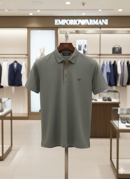 Men’s Premium Olive Green Polo T-Shirt  Elegant Texture with Signature Logo