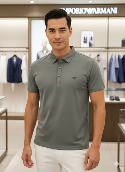 Men’s Premium Olive Green Polo T-Shirt  Elegant Texture with Signature Logo