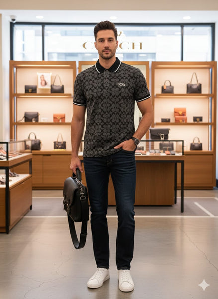 Luxury Imported Monogram Print Polo Shirt For Men