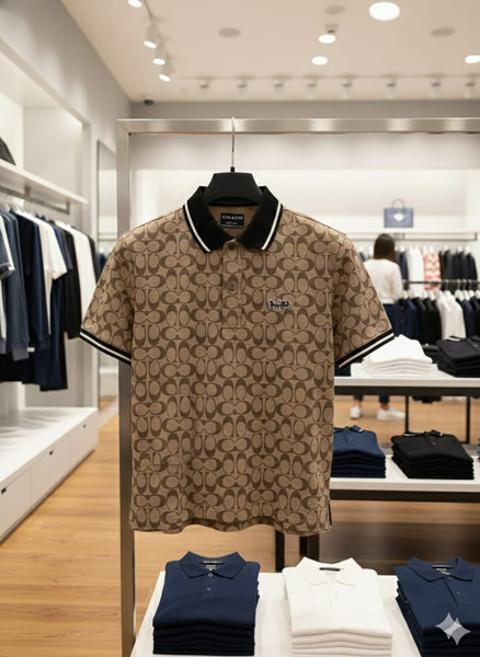 Premium Monogram Print Polo Shirt Luxury Designer Casual Wear
