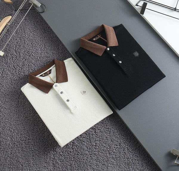 Premium Polo Shirt with Brown Contrast Collar Smart Casual Style