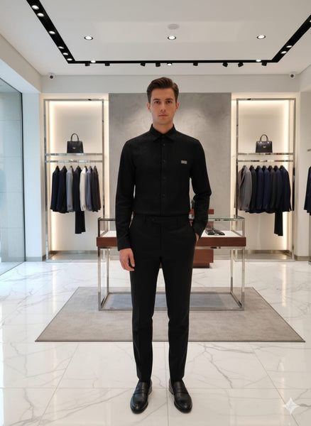 Premium Black Designer Shirt Elegant Regular Fit with Signature Detail