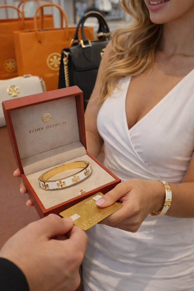 Premium Elegant Logo Bangle Bracelet Gold & Ivory Finish