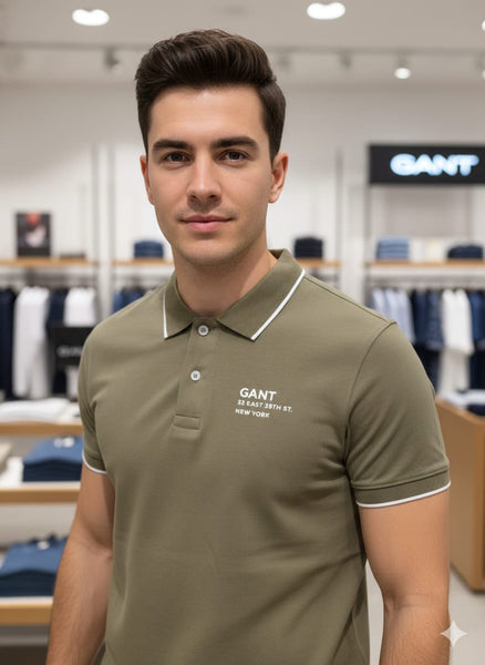Men’s Olive Green Classic Polo T-Shirt with Contrast Collar