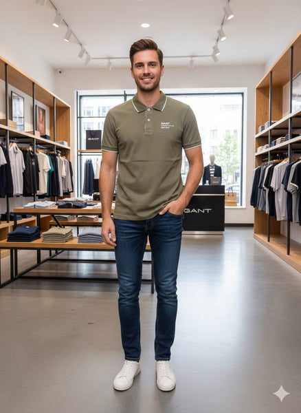 Men’s Olive Green Classic Polo T-Shirt with Contrast Collar