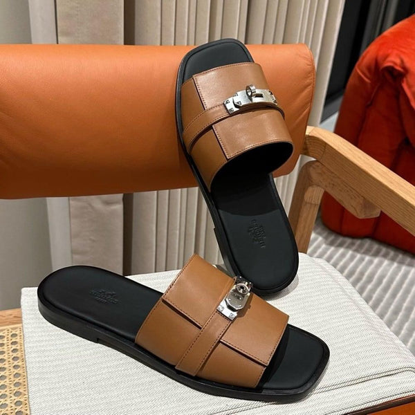 Men’s Premium Tan Slide Sandals  Stylish Casual Comfort Slippers