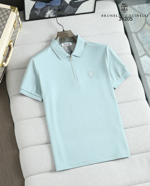 Premium Half-Zip Polo T-Shirt with Contrast Collar Detail