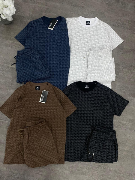 Premium Monogram Print T-Shirt & Shorts Co-Ord Set for Men
