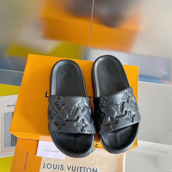 Elegant Premium Braand  Black Monogram Comfort Slide Slippers