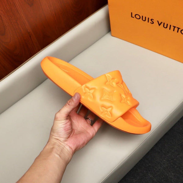 Premium Orange Designer Slides Stylish Monogram Comfort Slippers