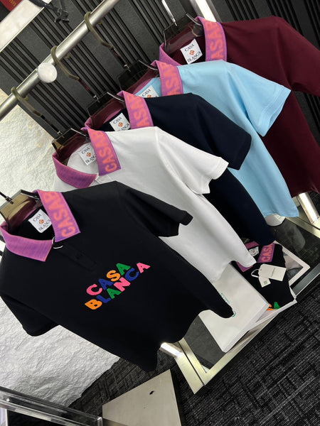 Premium Polo T-Shirt with Contrast Collar & Multicolor Logo