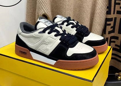 Luxury Beige & Black Designer Low-Top Sneakers