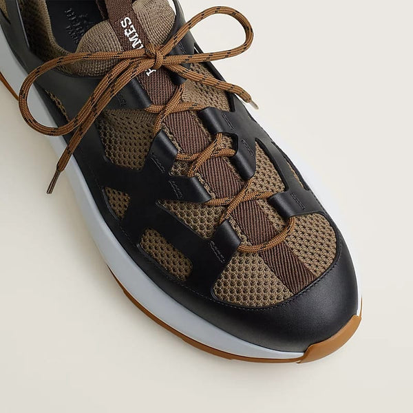 Sporty Brown & Black Hybrid Sneakers with Mesh Detail