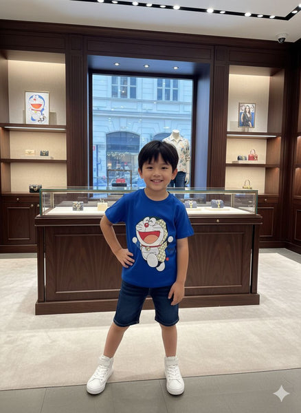 Cute Cartoon Kids Blue T-Shirt  Fun & Playful Casual Wear