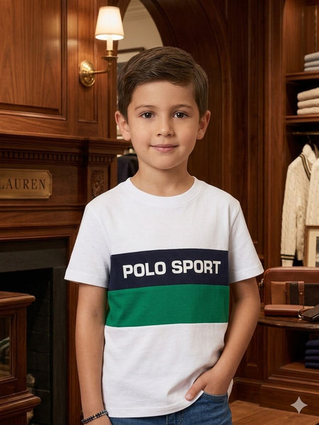 Elegant Boys White Polo Sport Colorblock T-Shirt