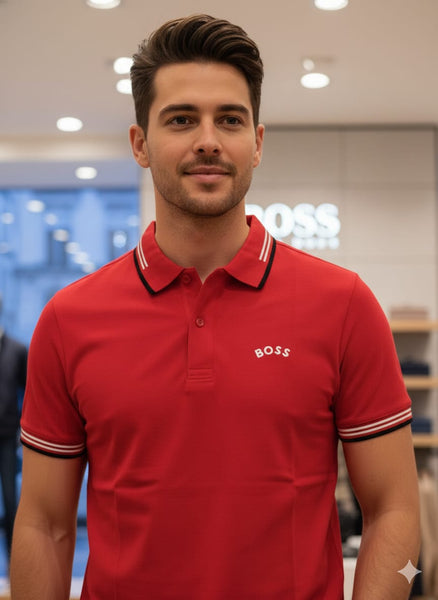 Premium Red Polo T-Shirt with Signature Logo Smart Casual Style