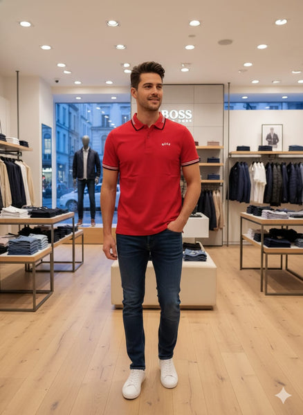 Premium Red Polo T-Shirt with Signature Logo Smart Casual Style