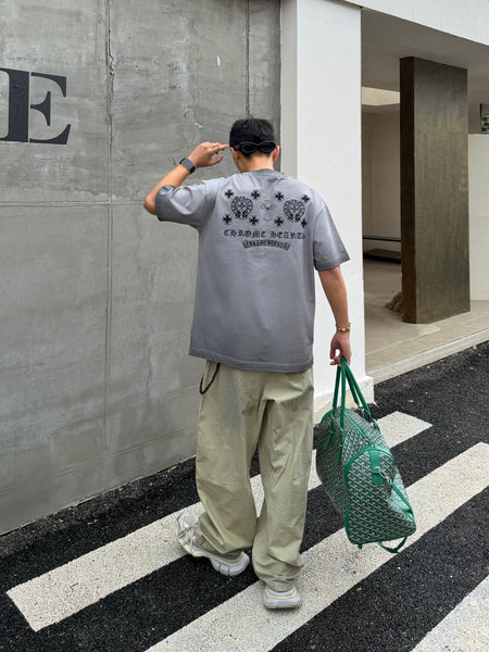 Premium  Grey Minimal Logo T-Shirt  Trendy Streetwear Essential