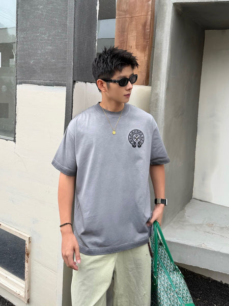 Premium  Grey Minimal Logo T-Shirt  Trendy Streetwear Essential