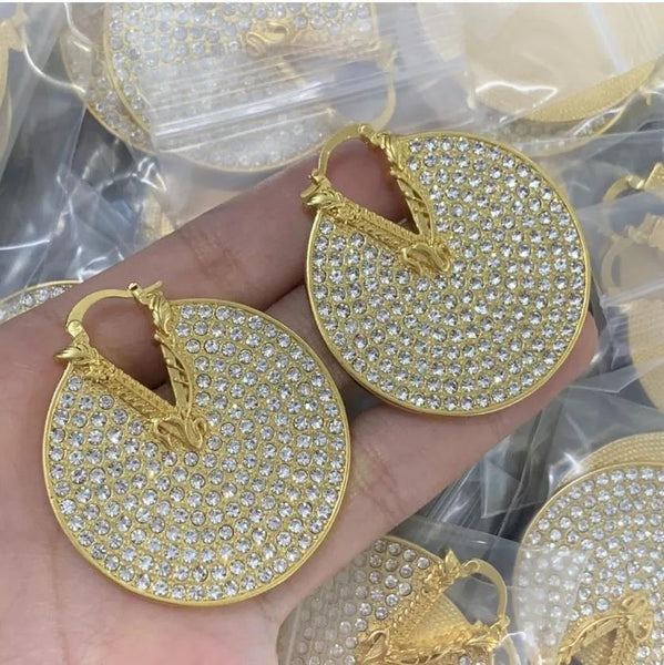 Elegant Gold Plated Round Crystal Hoop Earrings for Women