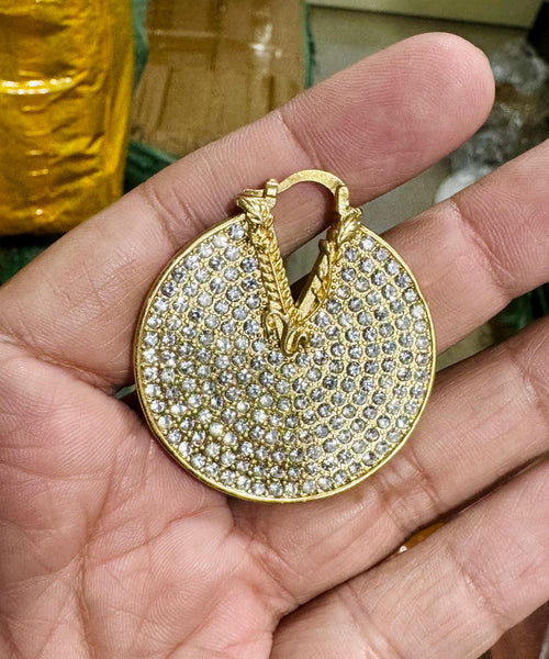 Elegant Gold Plated Round Crystal Hoop Earrings for Women