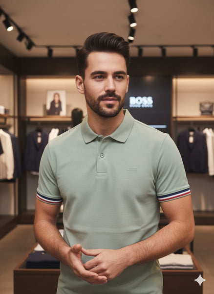 Classic Polo T-Shirt with Contrast Trim Sleeve
