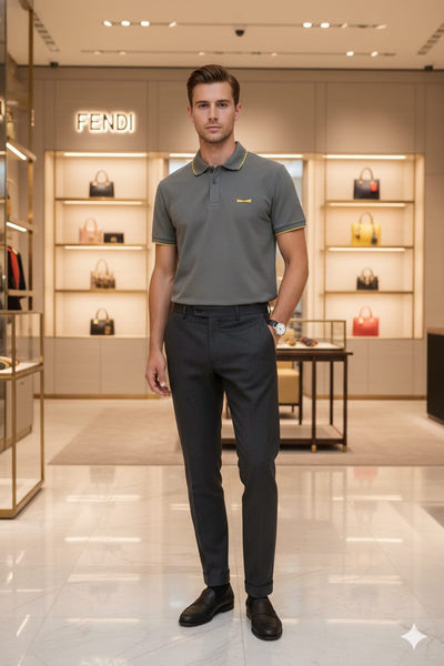 Premium Men’s Olive Grey Polo T-Shirt with Contrast Collar
