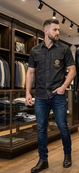 Premium Denim Short Sleeve Shirt Stylish Casual Wear