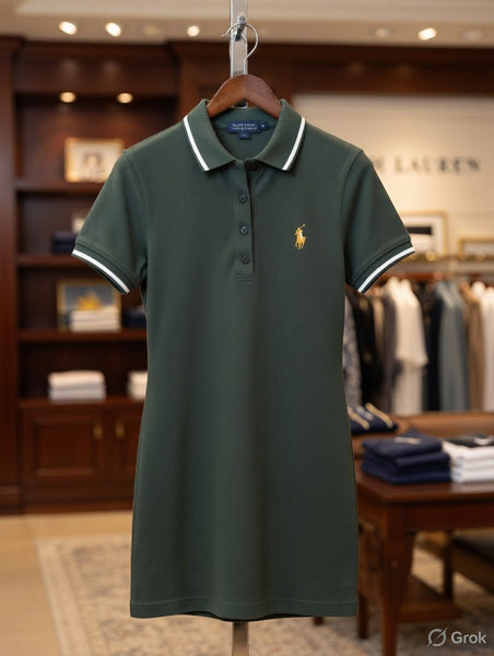 Stylish Dark Green Polo Dress for Women  Elegant Fit & Premium Look