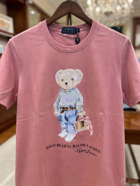 Premium Polo Bear Graphic Pink T-Shirt for Women