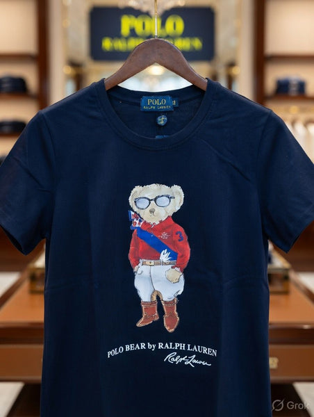 Premium Polo Bear Graphic Navy Blue T-Shirt for Women