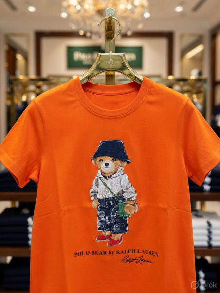 Premium  Orange Polo Bear Casual Graphic T-Shirt  For Women