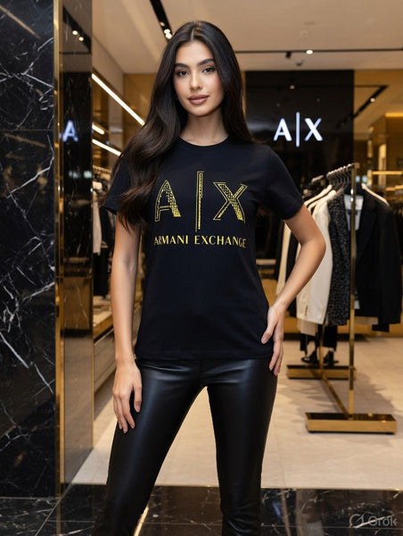 Luxury Black A|X Logo T-Shirt Premium Gold Print Style