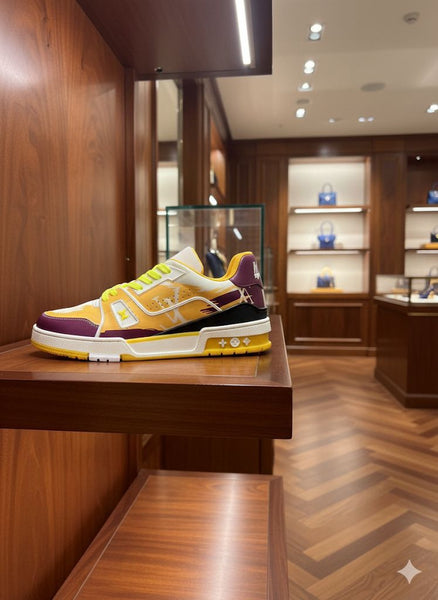 Luxury Colorblock Designer Sneakers with Neon Lace Detail