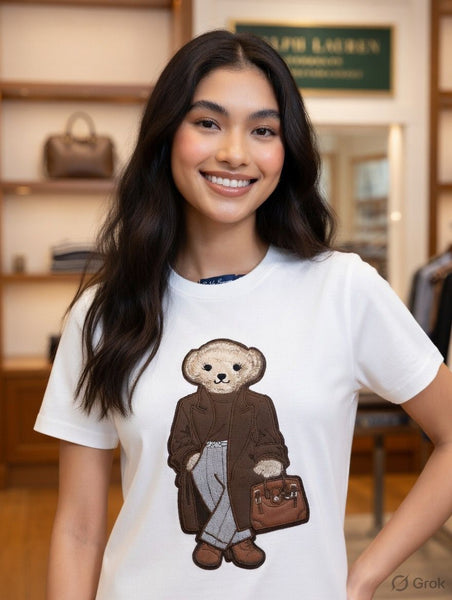 Stylish Teddy Bear Embroidered T-Shirt for Women