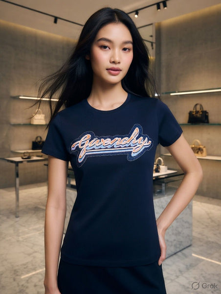 Elegant Women’s Navy Blue Logo T-Shirt