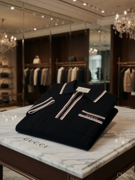 Men’s Premium Black Polo T-Shirt with Web Stripe Detail