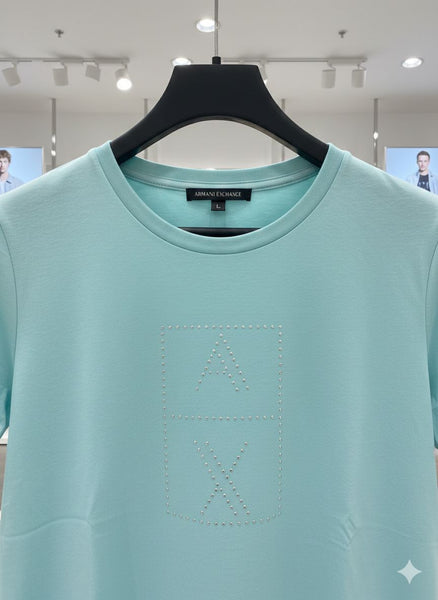 Premium AX Studded Logo Sky Blue T-Shirt For Women