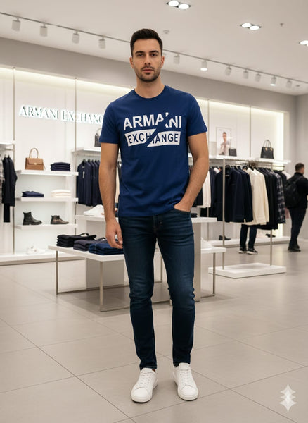 Premium Blue Graphic Logo T-Shirt for Men  Modern Casual Style