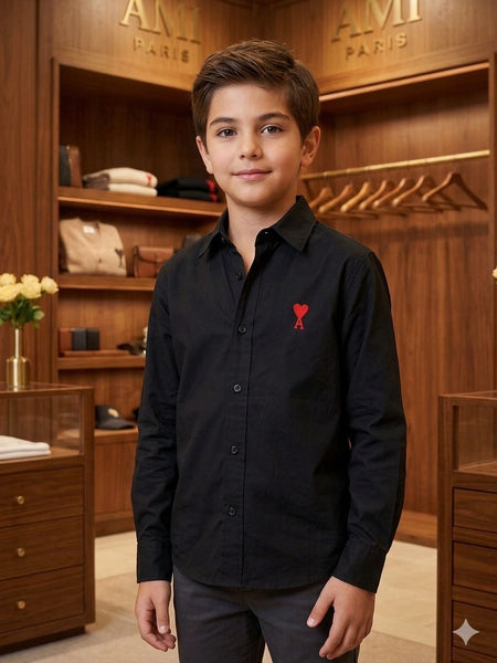 Premium Kids Black Shirt with Red Heart Logo