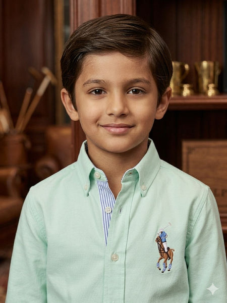 Kids Premium Mint Green  Shirt Classic Polo Style Button-Down
