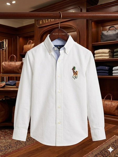 Kids Premium White  Shirt Classic Polo Style Button-Down