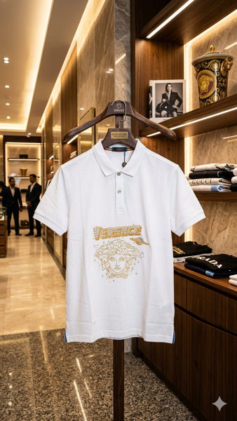 Premium White Medusa Print  Polo T-Shirt for Men